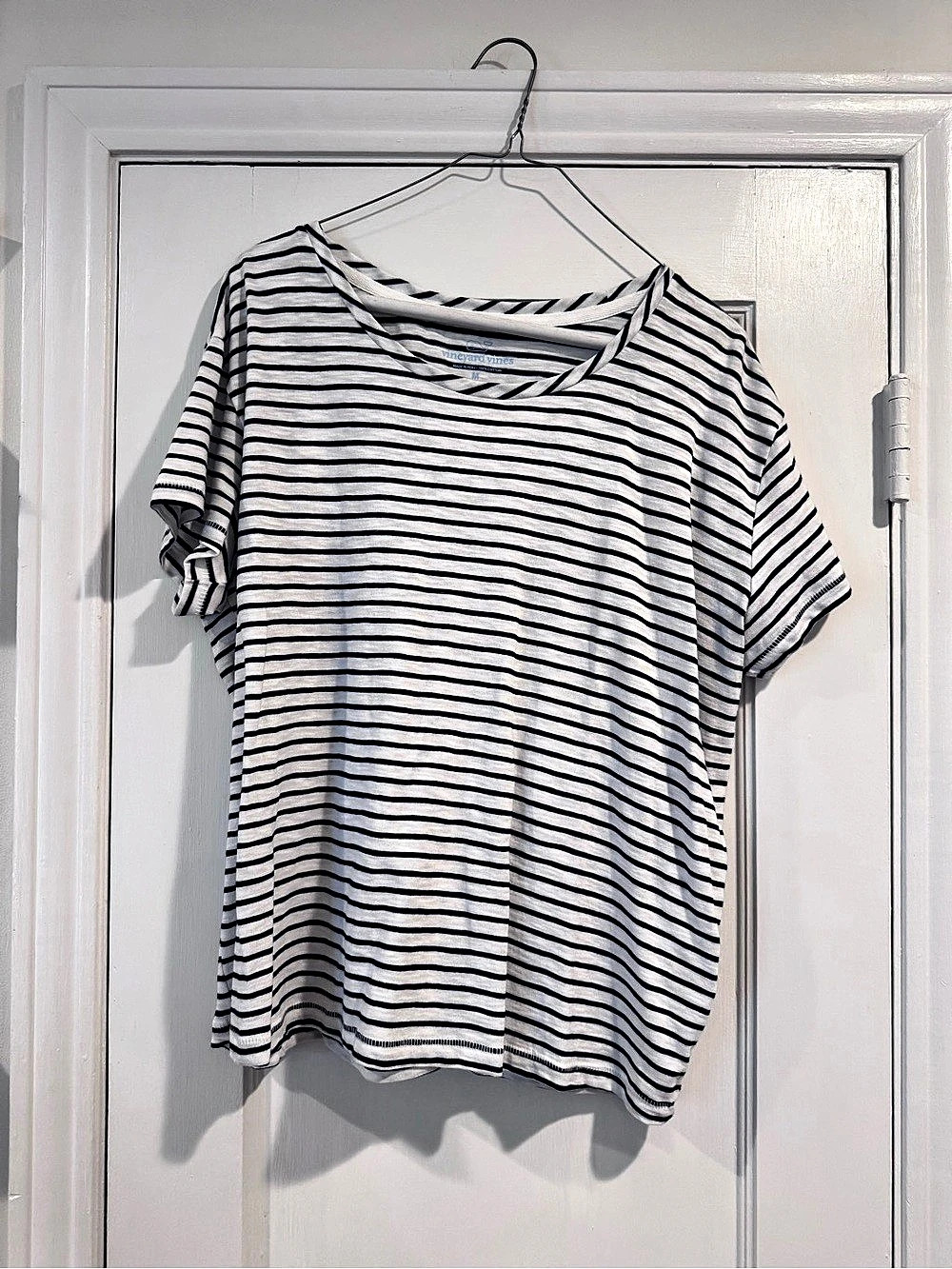 vineyard vines Striped Cotton Tee in White & Blue Size Medium